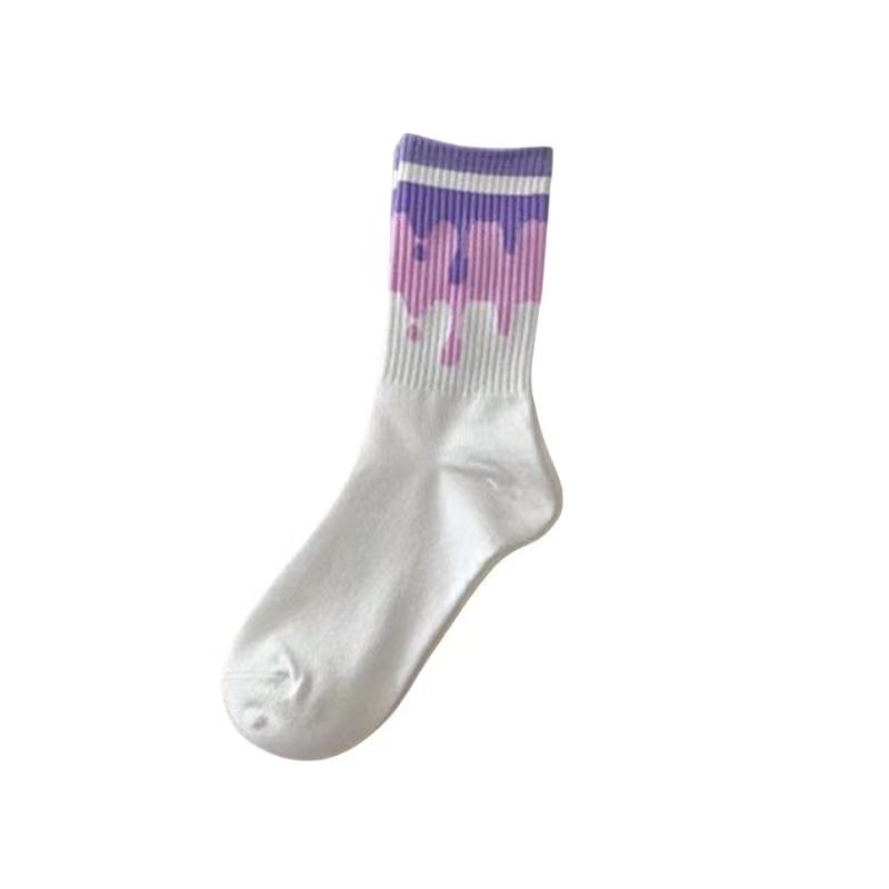 Damskie białe skarpetki śliczne bawełniane skarpetki z sercami kawaii preppy koreański styl anime fioletowe skarpetki damskie