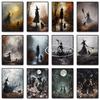 Vintage Witch Black Cat Dark Academia Poster Print Canvas Painting Halloween Witchy Wall Art Picture Gothic Room Home Decor