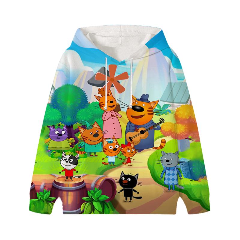 

Толстовка с капюшоном Three Kittens E-cat Family для детей, милая детская осенняя толстовка с рисунком манги, детская одежда для девочек и мальчиков, толстовки с капюшоном 130 чёрный