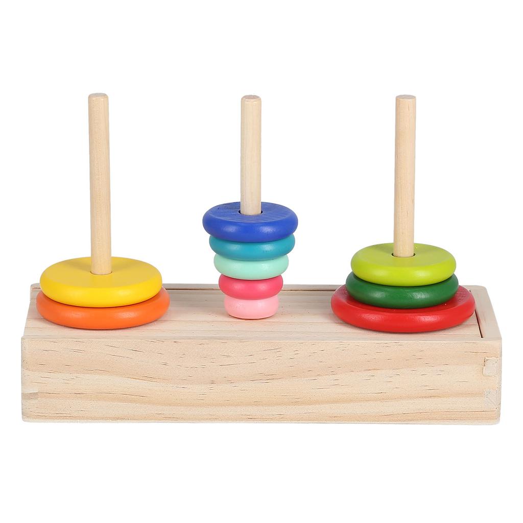Tower of Hanoi 10 Rings Puzzle Wooden Logic Toy with Storage Box for Kids 5 Years Old and AboveL