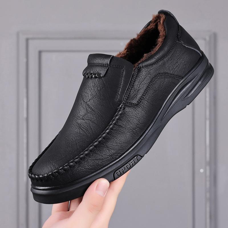 Winter Plüsch Lederschuhe Herren Halbschuhe Weiches Rindsleder Herren Freizeitschuhe Neue Herrenschuhe Schwarz Braun Slip-on Herrenschuhe