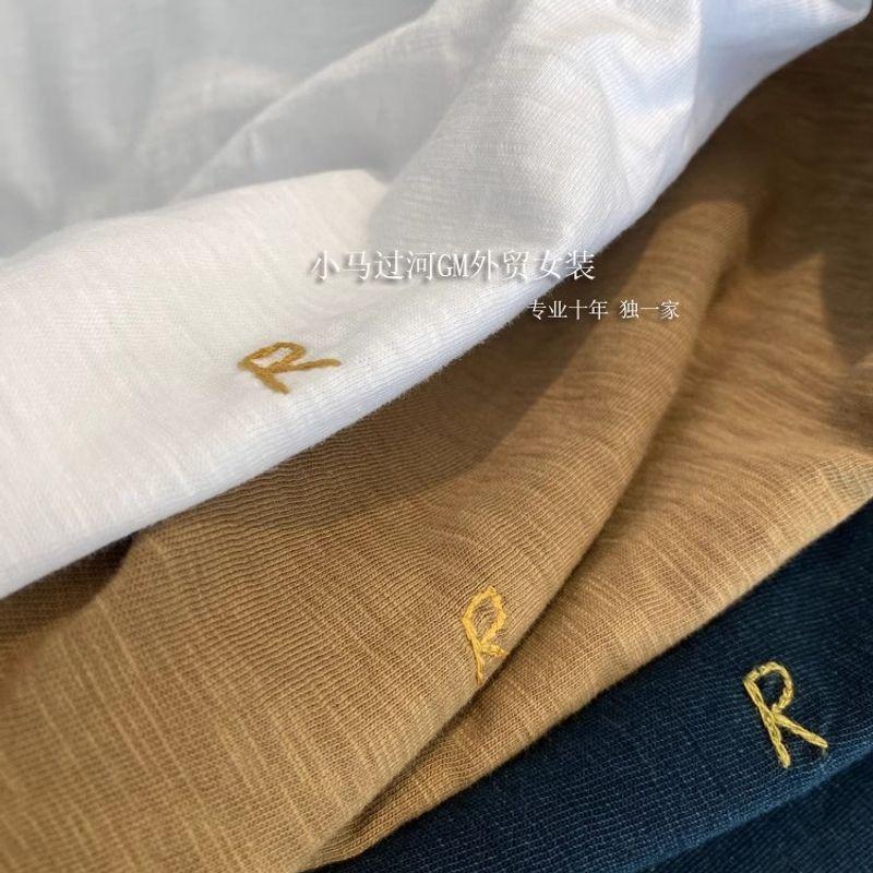 

Casual Wear, Casual Match!!! R Single 45 Slub Cotton Embroidered Piggy Loose round Neck Short Sleeve T-shirt for Women 2025 Dai Blue S