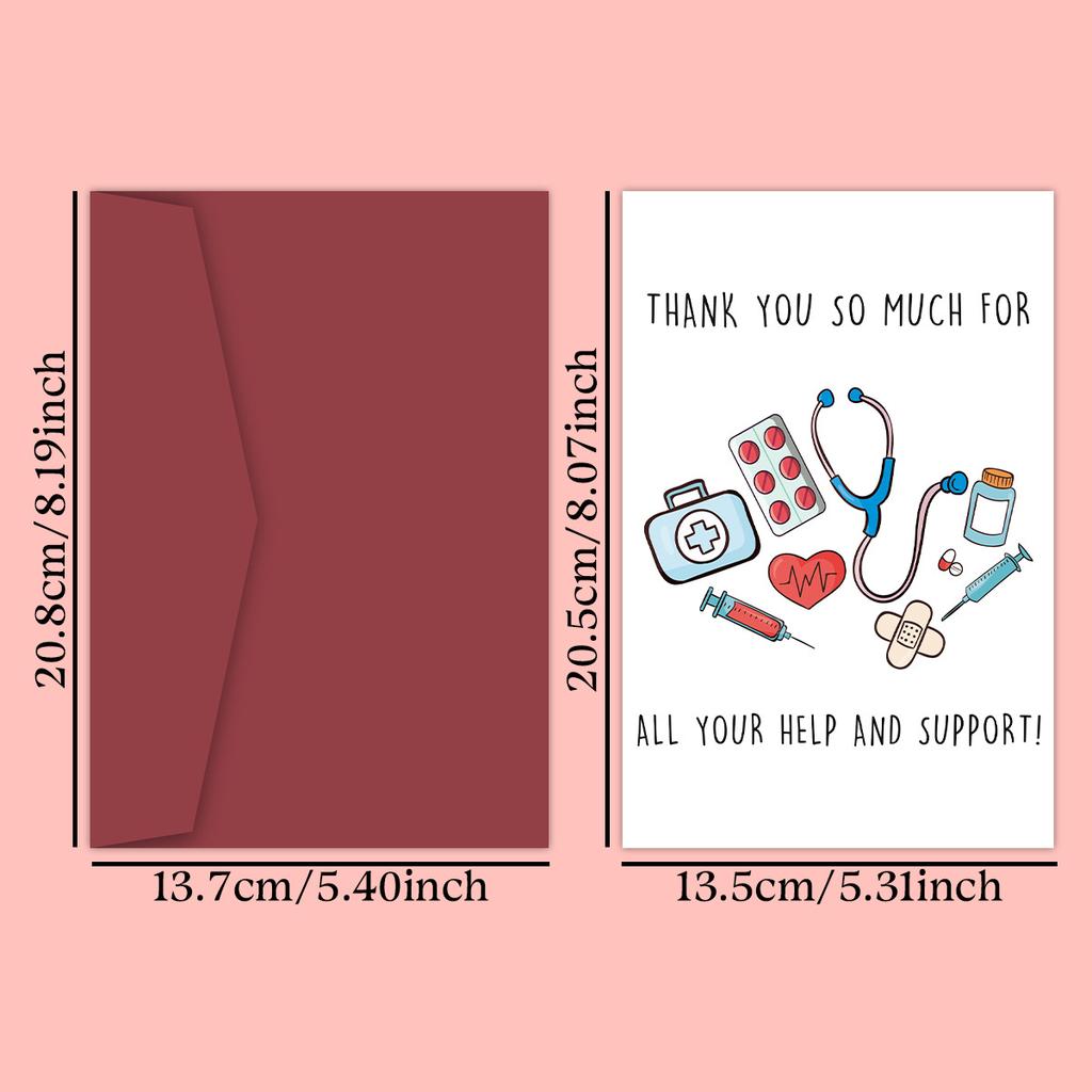 1pc Nurse Appreciation Greeting Cards with Envelopes, Thank You Notes for Healthcare Workers Blessing Cards