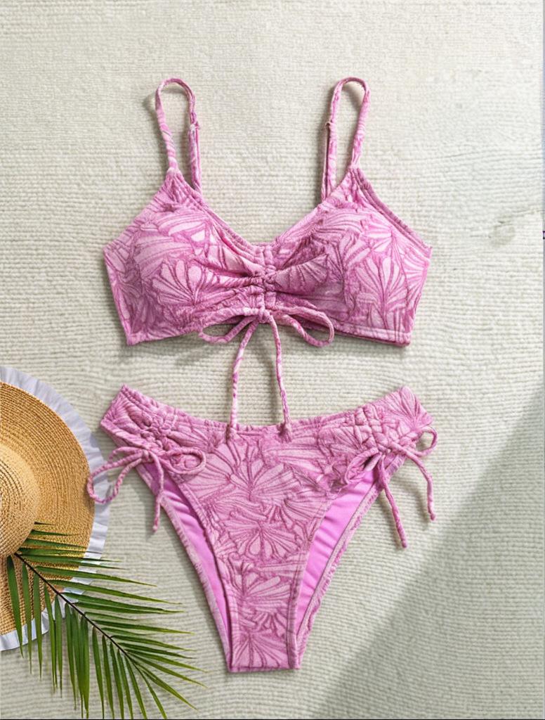 European American High-Waisted Lace-up Bikini Swimsuit for Beach Vacation