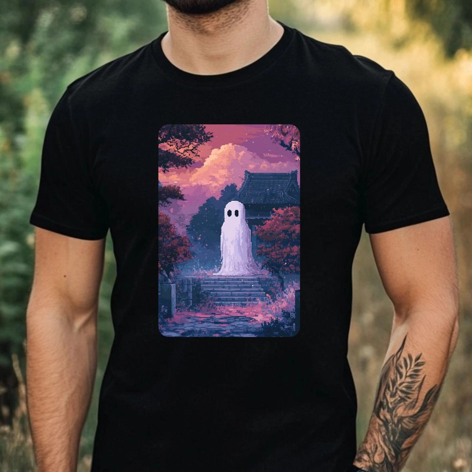 T-Shirt Herren Geist Pixel Art Motiv Baumwolle Größe XS bis 5XL L