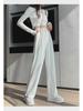 Women's High Waist Wide-Leg White Suit Pants - Spring & Autumn Trend, Lightweight with a Straight Loose Fit