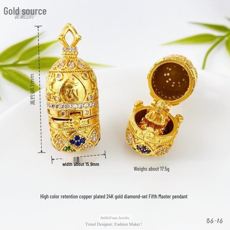 Gold-Style Sand Inlaid Diamond Pendant Necklace, New Chinese Compass Design