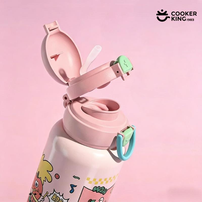 580ML Insulated Water Bottle with Straw Made of 316/304 Stainless Steel and PP Suitable for Children with Cup Sleeve