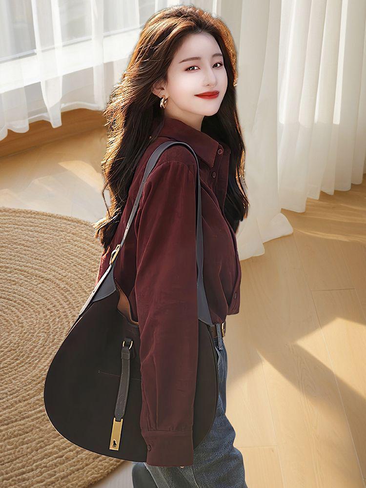 Women's Retro Corduroy Loose Long-Sleeve Shirt - Casual, Versatile, Meat-Concealing 