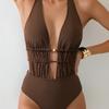 Women's Swimsuit Sexy Solid Color Halter Neck Strappy One-piece Swimsuit Bikini Beachwear