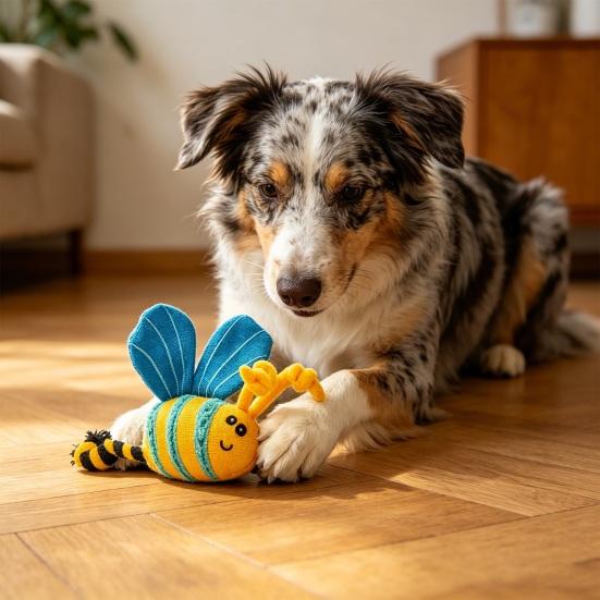 Stuffed Bee Dog Toy Squeaky Canvas Bee Dog Chew Toy with Rope Knot Interactive Tug-of-War Toy for Puppy Teething Boredom Relief