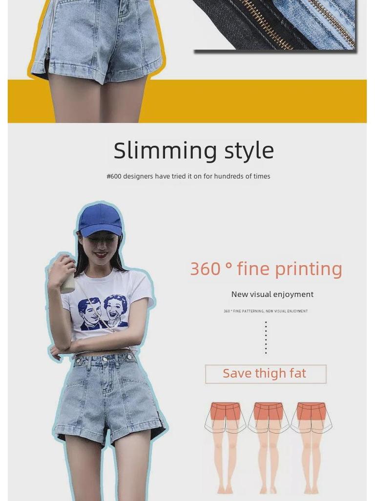 Korean High Waist Women's Denim Shorts - 2020 Slim A-Line Wide Leg In Black & Gray.