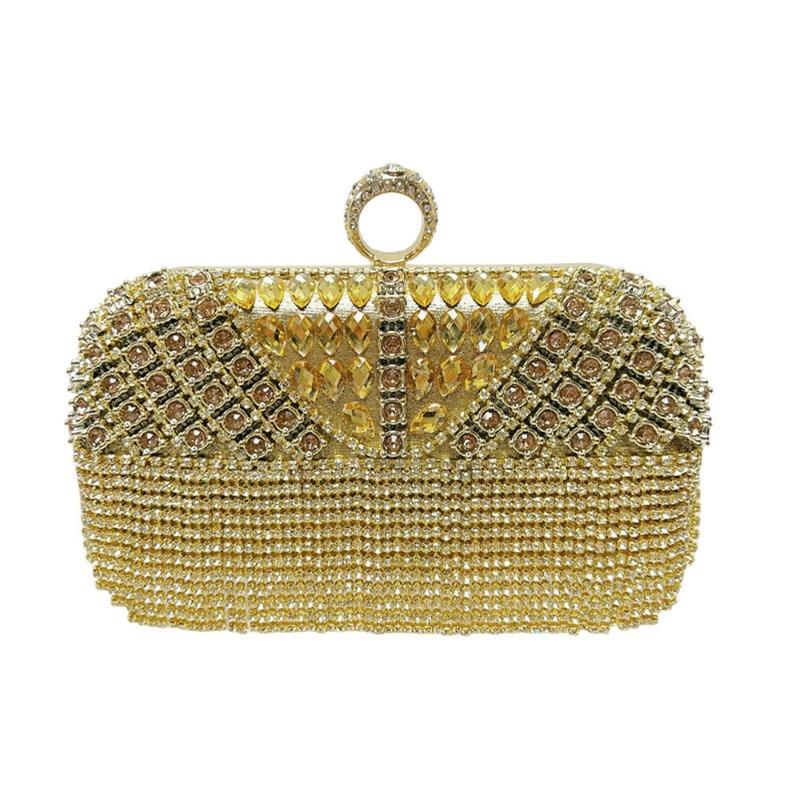 Beaded Bag with Fringes - Formal Handbag with Embedded Diamonds - Evening Bag with Diamonds