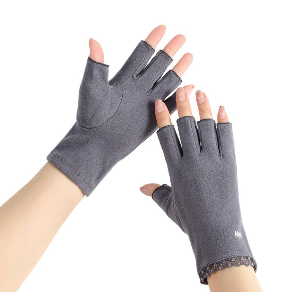 

Solid Color Half Finger Gloves Thin Style Velvet Fleece Fingerless Gloves Breathable Short Mittens Outdoor Activities