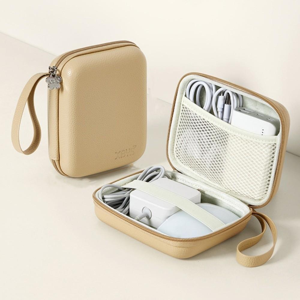 Portable EVA Leather Headphone Bag Shockproof Data Cable Organizer Bag  Electronic Products