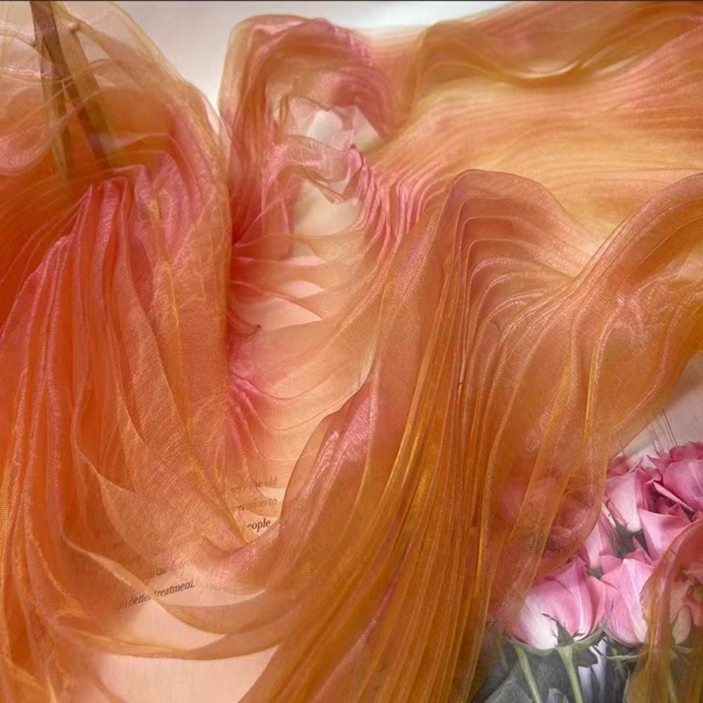 150cm X 1 Yard Organza Pleated Fabric Hardnet Texture Colorful Two-color DIY Clothing Fabric Handmade Pleated Pleated Decoration