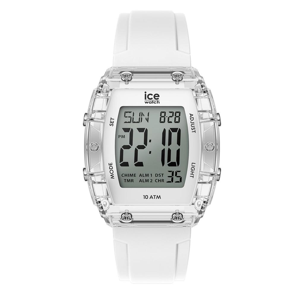 Authorized Distributor [ICE-WATCH] Ice-Watch Tonneau-Shaped Wristwatch for Men and Unisex, 024565, ICE Digit Boliday, White, Clear, Silver, Small