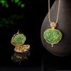 Original new  inlaid natural Hetian jade hollow carved filigree sachet pendant ancient gold craft necklace ladies jewelry