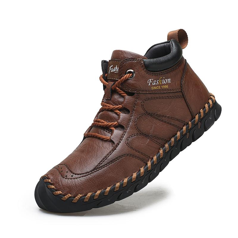 Hand-stitching Leather Men Boots Genuine Leather Casual Leather Shoes Men Ankle Boots