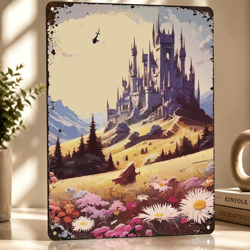 Fantasy Castle Landscape Metal Poster Perfect Gift for Fans Lovers Personalized Wall Art Metal Sign for Office Decor Room Home