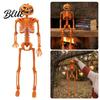 Festive Skeleton Statue 40cm Pumpkin Head for Halloween Decoration  Movable Joint Realistic Scene Skull Figurine with Hanging Lanyard  Spooky