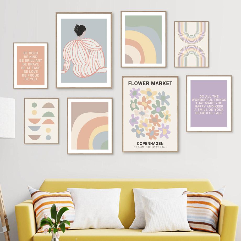Flower Market Curve Girl Rainbow Abstract Posters Prints Canvas Painting Nordic Wall Art Pictures For Living Room Home Decor
