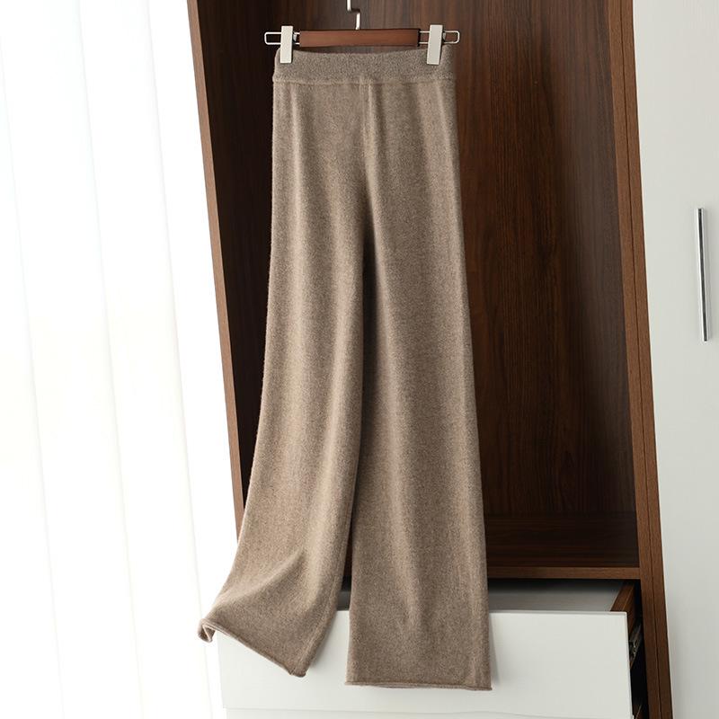 Women's High Waist Wool Knitted Wide-Leg Pants - Autumn/Winter Floor-Length