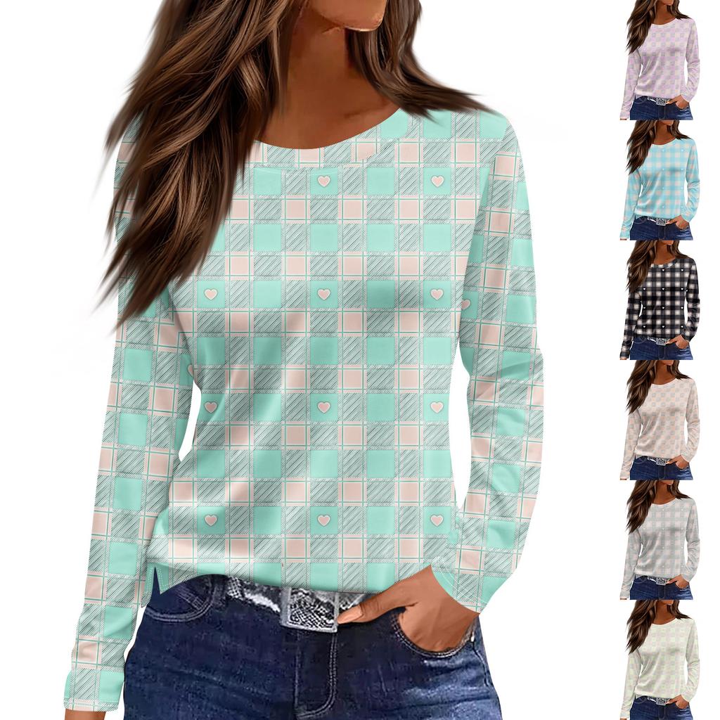 Moda Donna Top Casual a Maniche Lunghe con Scollo Rotondo e Spacco sull'Orlo con Stampa Floreale