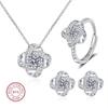 925 Sterling Silver Set High Quality 5A Zircon Necklace Earring Ring Chain Fashion Jewelry For Women Wedding Birthday Gift