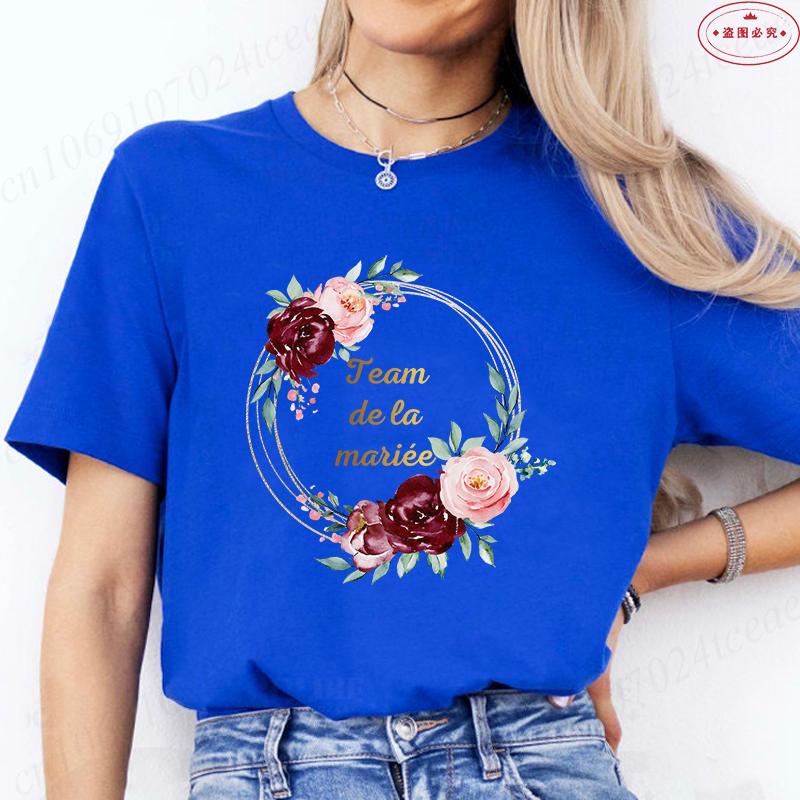 Französische Mädchen Hochzeit Team Braut T-Shirt Junggesellinnenabschied Tops für Frauen Kleidung Kurzärmelig Brautkranz Evjf T-Shirts