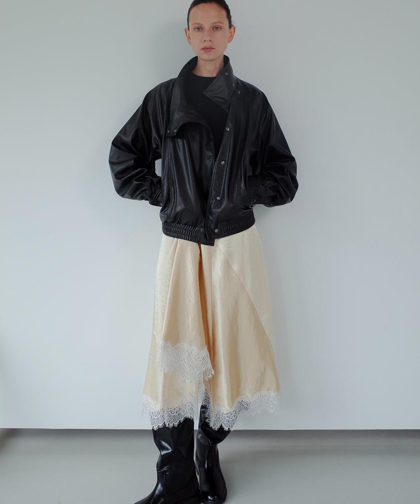 Gilyeong Asymmetrical Satin Lace Skirt_Butter Yellow