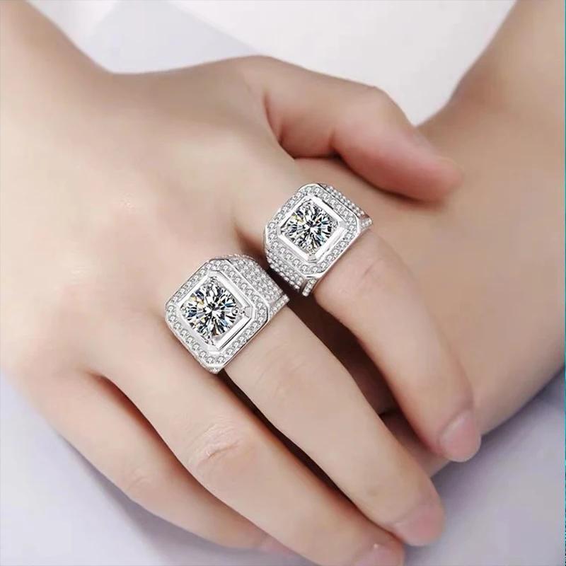 D Color 10 Carat Moissanite Ring for Men S925 Sterling Silver Plated with White Gold Luxury Man Wedding Ring Fine Jewelry