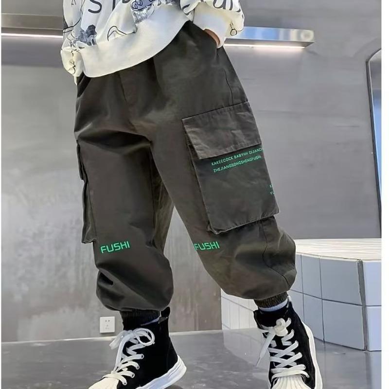 Spring Autumn Boys' Cargo Pants Casual Long Style Trousers Kids Joggers Children Sport Outdoor Pants
