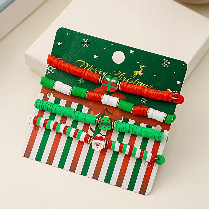 Christmas Elk Bell Bracelet, Cartoon Oil Drip Adjustable Santa Cane Sugar Bracelet Female