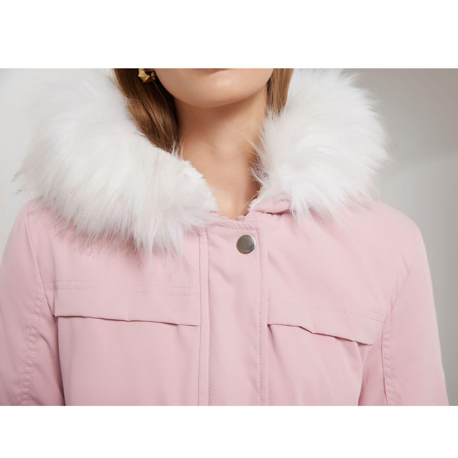 Женское зимнее теплое пальто с капюшоном и воротником из бархата — фото 5