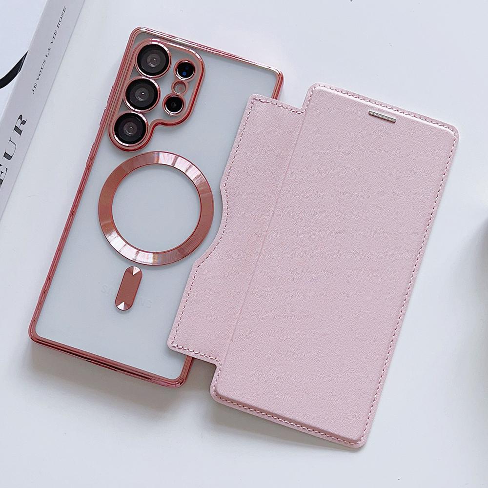Flip Cover Plating Clear Magnetic Fold Wallte Case For Samsung S25 Ultra S24 FE S23 S22 Plus Slot Card Bag Holder Soft Cover