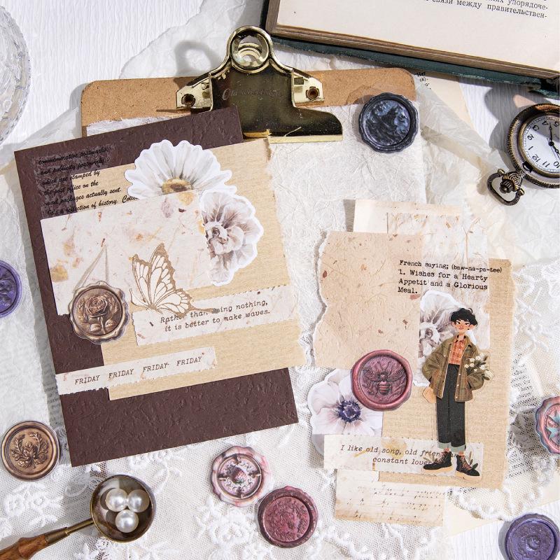 Time Letter 3D Stickers: Retro Faux Wax Seal, Embossed for DIY Journal, Diary, and Collage Decor.