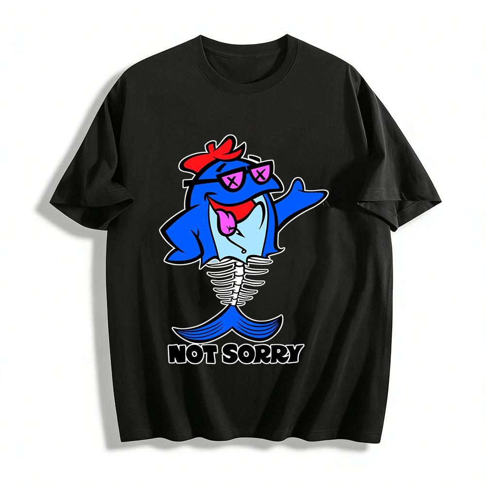 Not Sorry Half Skeleton Shark Print Tee Trendy Cool Casual Short Sleeve Pure cotton T-shirt XXS