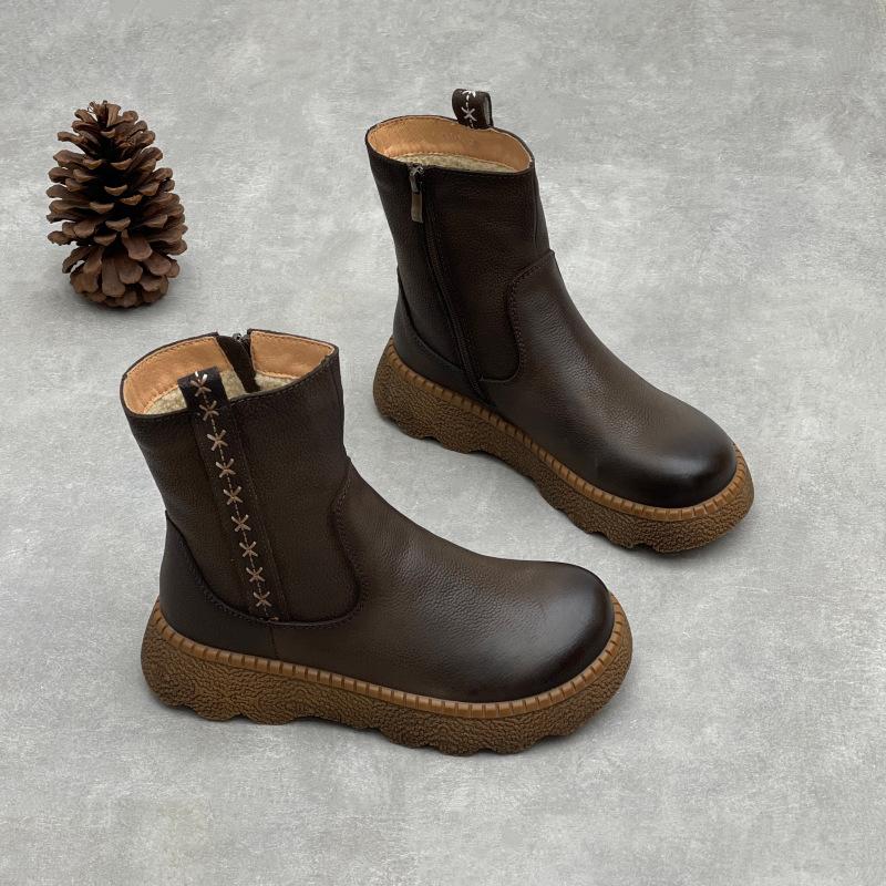 New Round Toe Thickened and Warm Thick-soled Mid-calf Women's Boots Made of Cotton Shoes