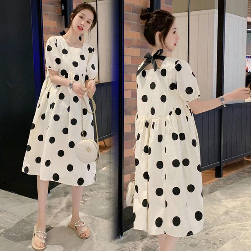 Fashionable Polka Dot Maternity Summer Dresses - High-End, Fresh, Loose, Medium-Length Skirts for Going Out
