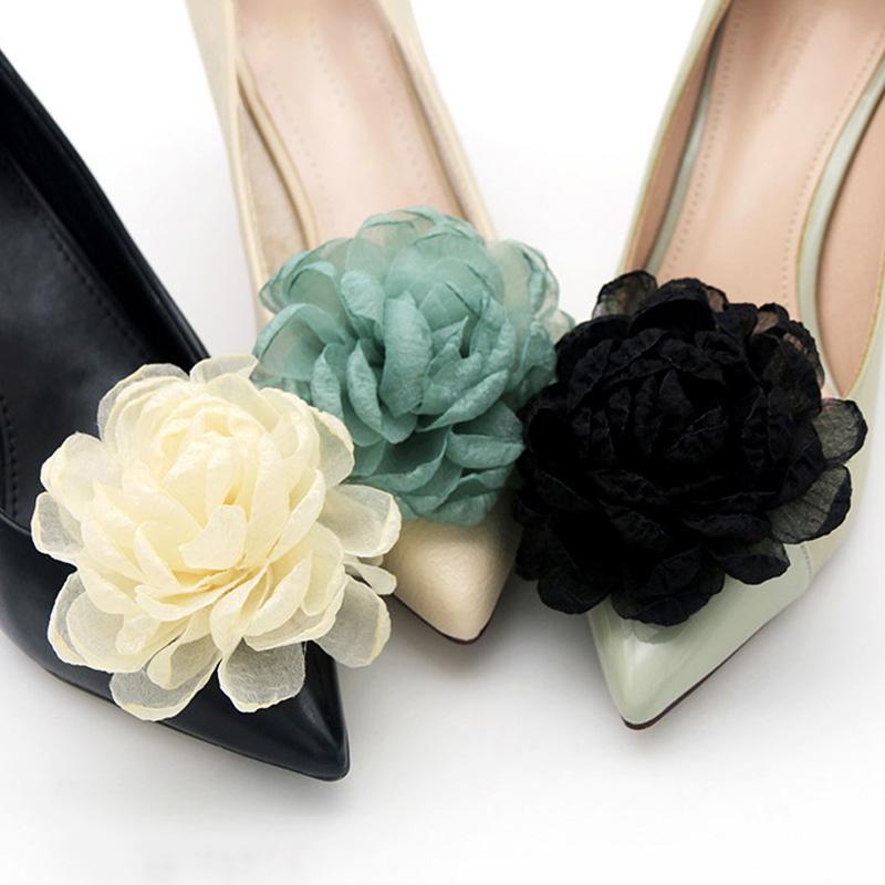 

1 пара однотонных туфель на высоком каблуке с романтическим цветком, зажимы для обуви со съемной съемной пряжкой