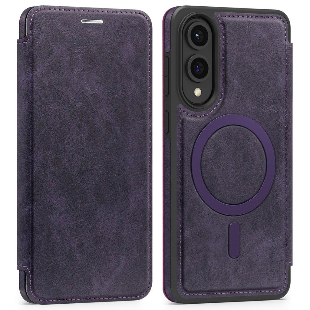 For Samsung Galaxy S25 Edge Case Compatible with MagSafe RFID Blocking Card Holder Leather Phone Cover