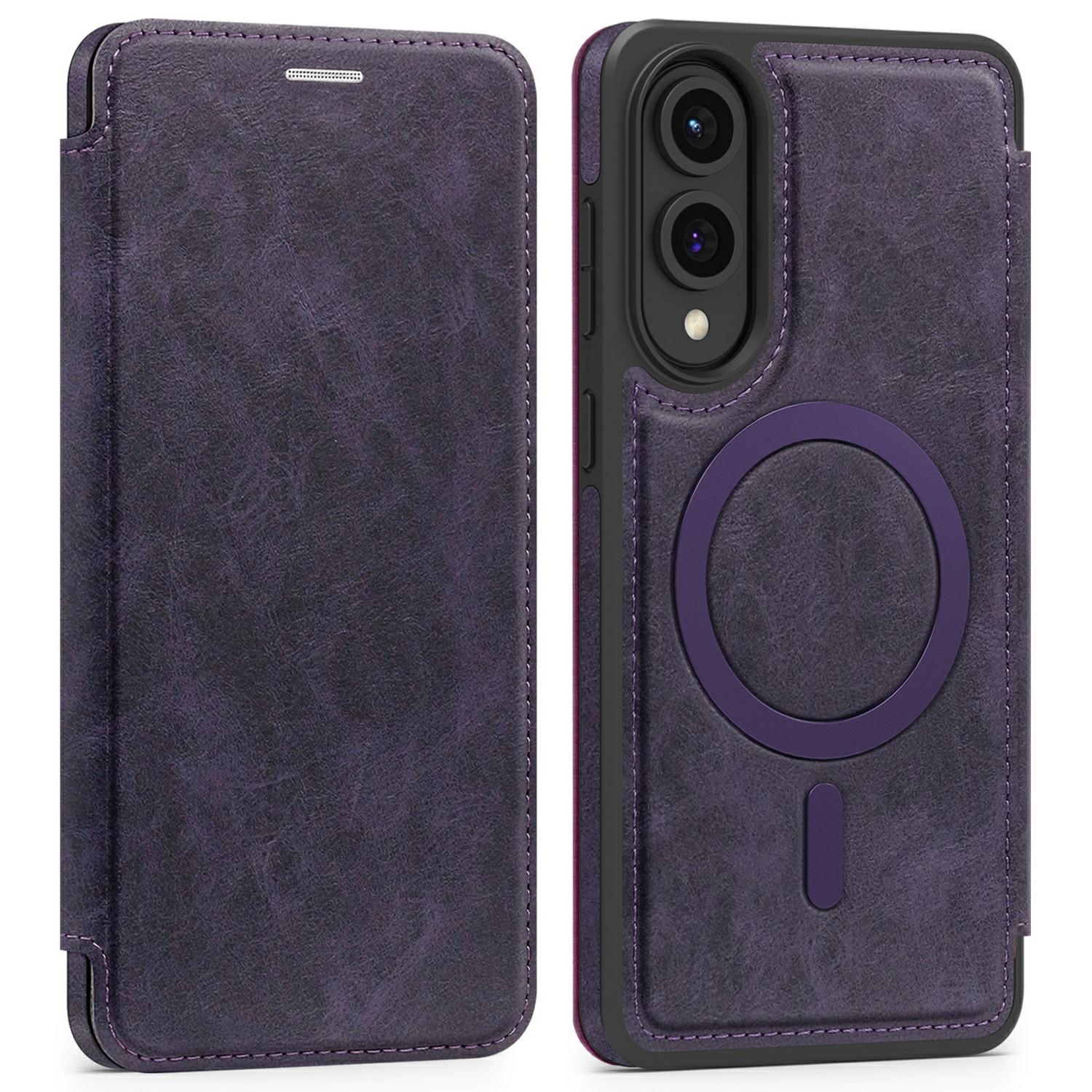 

Для Samsung Galaxy S25 Чохол-книжка Сумісний з MagSafe Блокування RFID Тримач для карток Шкіряний чохол для телефону Dark Purple