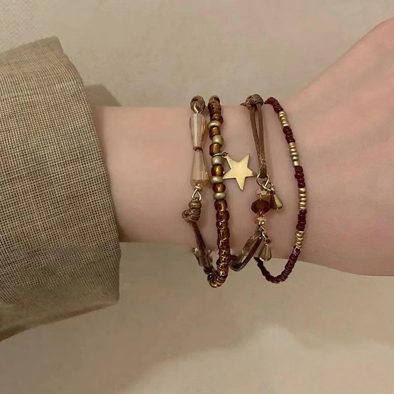 4Pcs Vintage Hand Woven Beaded Bracelet For Women Girls Creative Ethnic Style Stacked Bracelet Set Jewelry Accessories Gifts