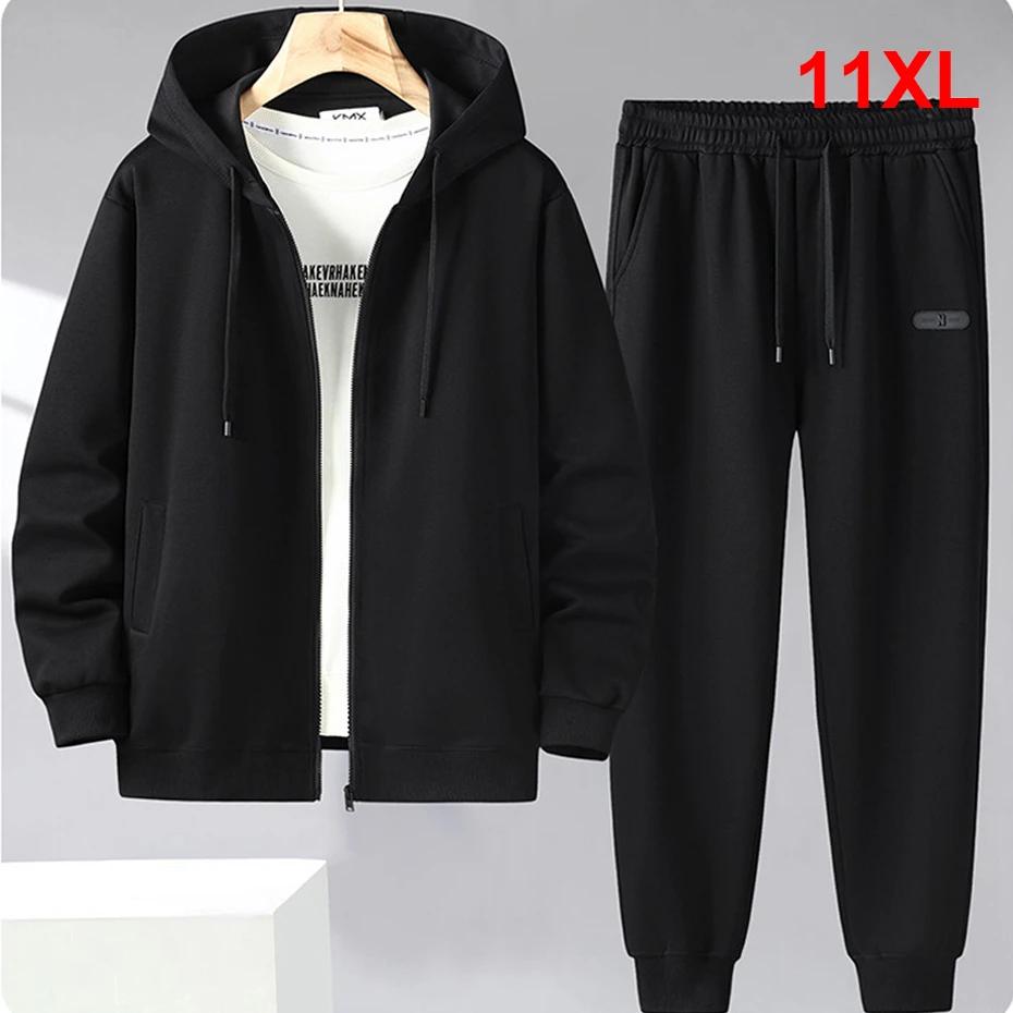 

Solid Color Tracksuit Men 11XL Plus Size Suits Zippered Hoodie Sweatpants Sets Spring Autumn Jogger Pants Male C10XL XXXL