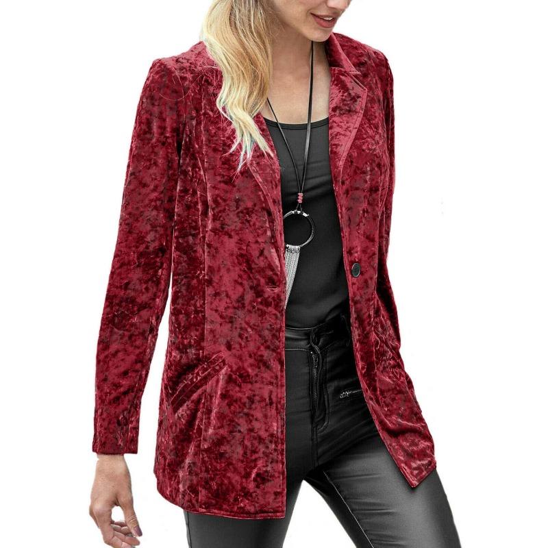 

Весна Осень Блейзер Костюм Женский Одно Пуговица Повседневный Бархатный Костюм Куртка для Женщин Пальто XL бордовый