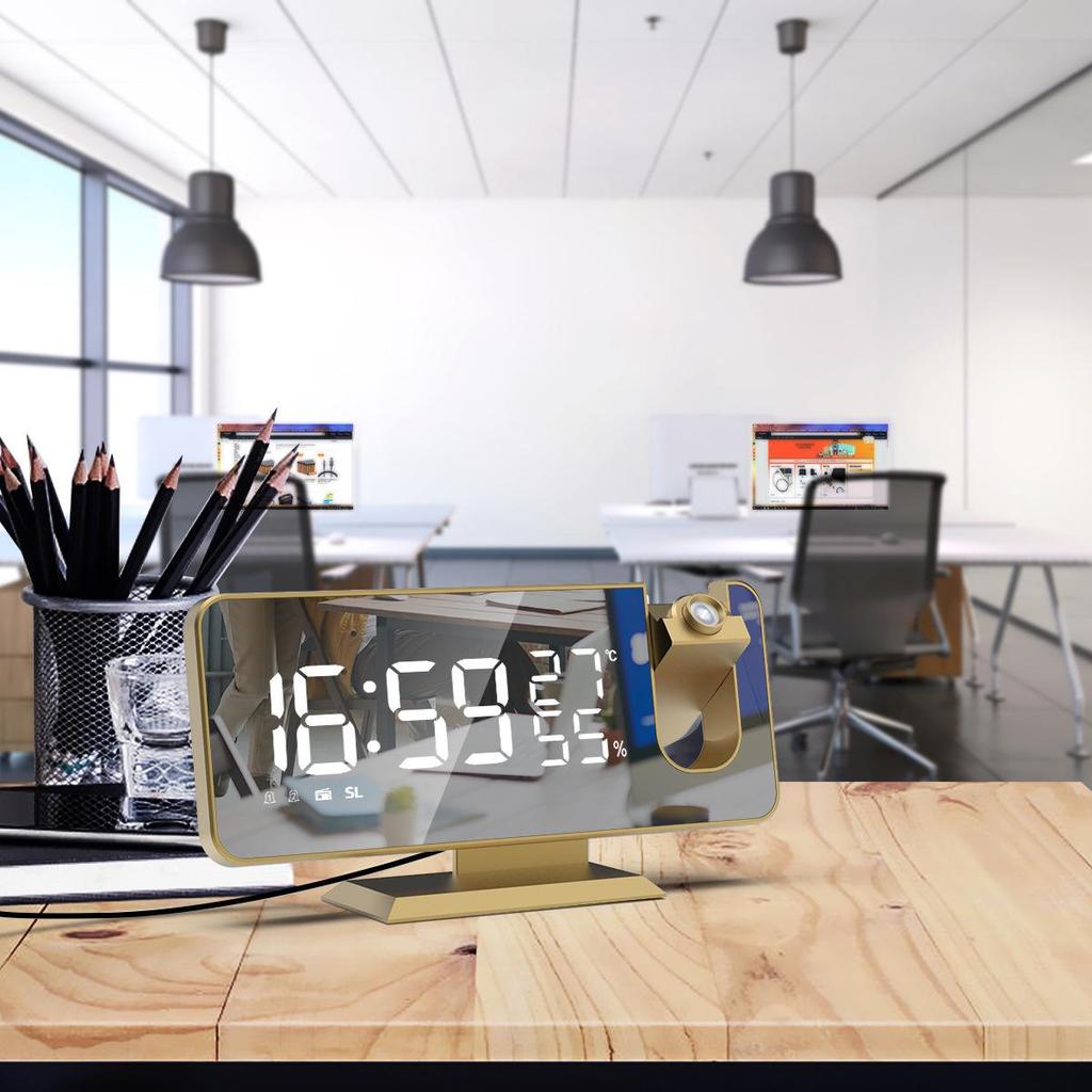 Dual Alarm Projection LED Mirror Clock with Large Display