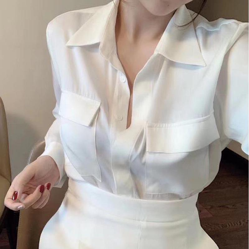 Silk Satin White Shirt: Elegant Foreign Design, Spring 2025 Women's Fashion