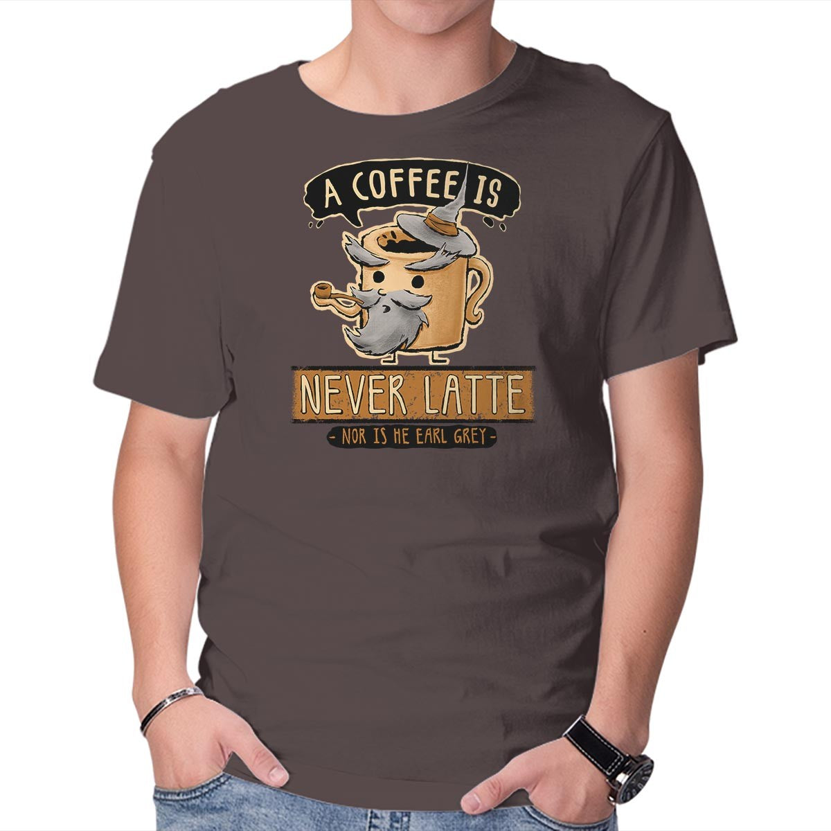 Unisex Crew Neck T-Shirt A Coffee is Never Latte Graphic Short Sleeve Casual Tee S