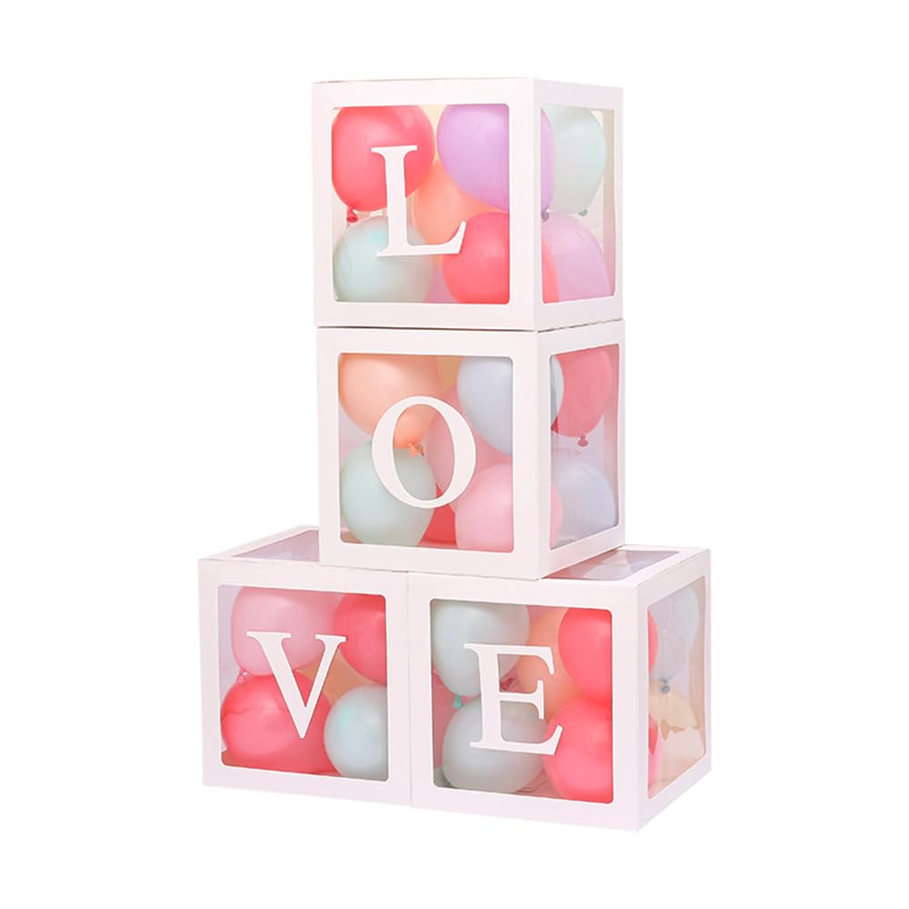 Transparent Balloon Box Party Transparent Balloon Box 4 Pieces White Alphanumeric Set Decoration Supplies Birthday Decoration Background Recital